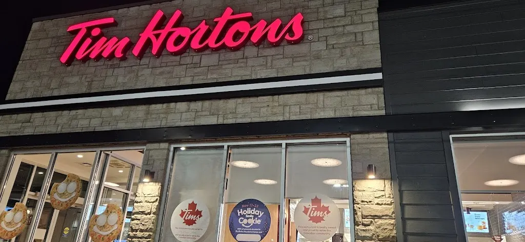 Tim Hortons storefront and interior at 240 Wanless Dr, Brampton, ON