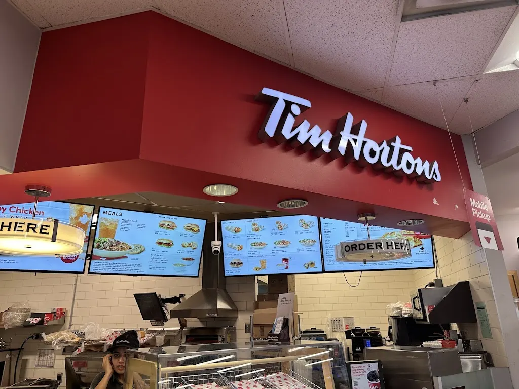 Tim Hortons storefront and interior at 281 Richvale Dr South, Brampton, ON