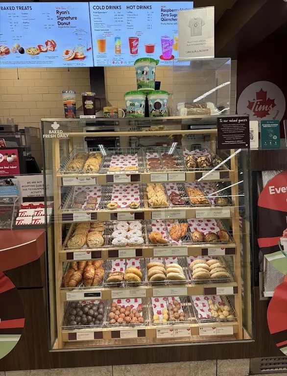 Tim Hortons storefront and interior at 5085 Mayfield Road, Brampton, ON