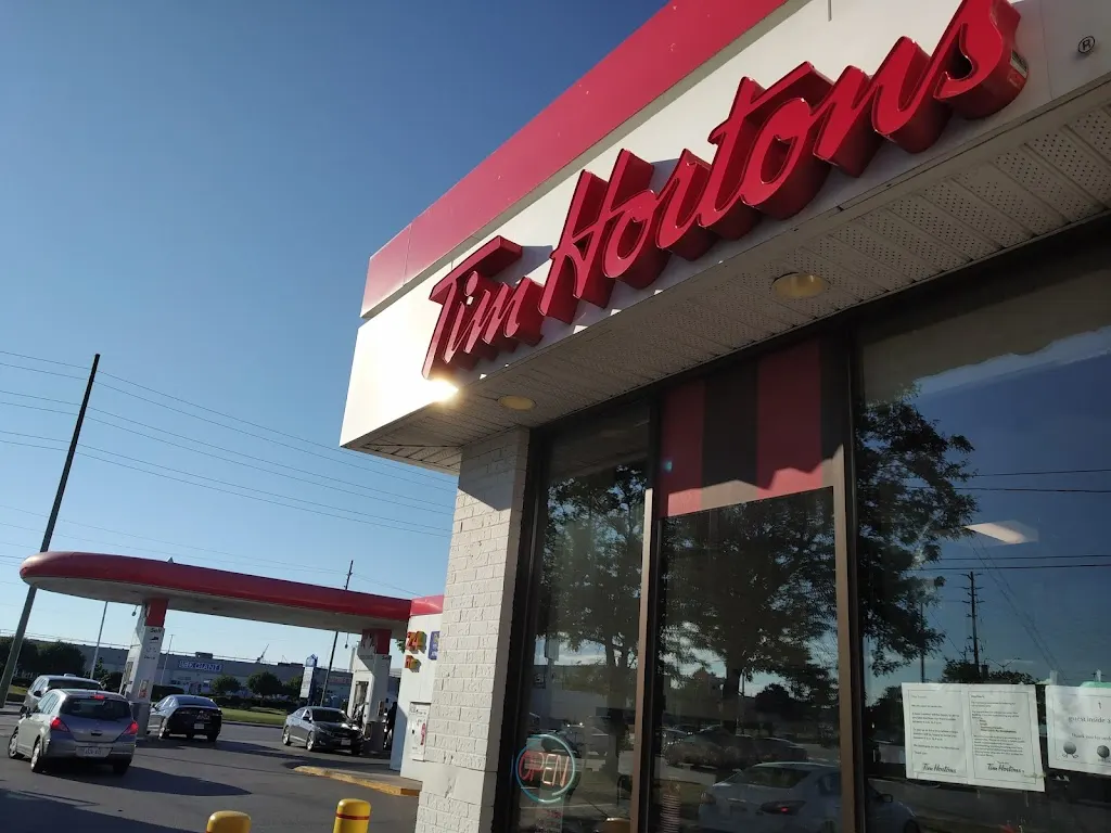 Tim Hortons storefront and interior at 7995 Dixie Rd, Brampton, ON