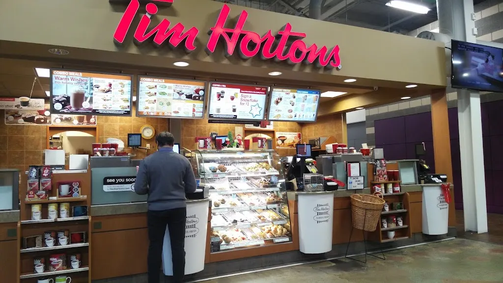 Tim Hortons storefront and interior at 8200 Dixie Rd. - Employee Access Only, Brampton, ON