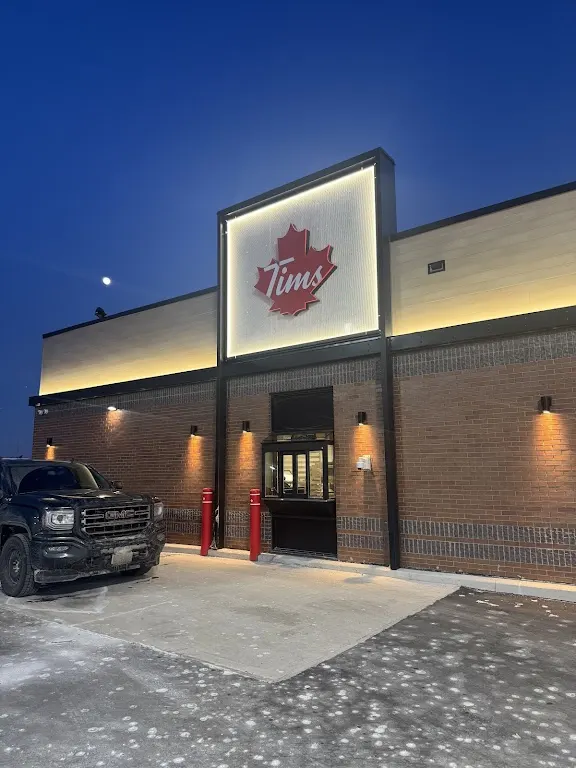 Tim Hortons storefront and interior at 9555 Mississauga Road, Brampton, ON