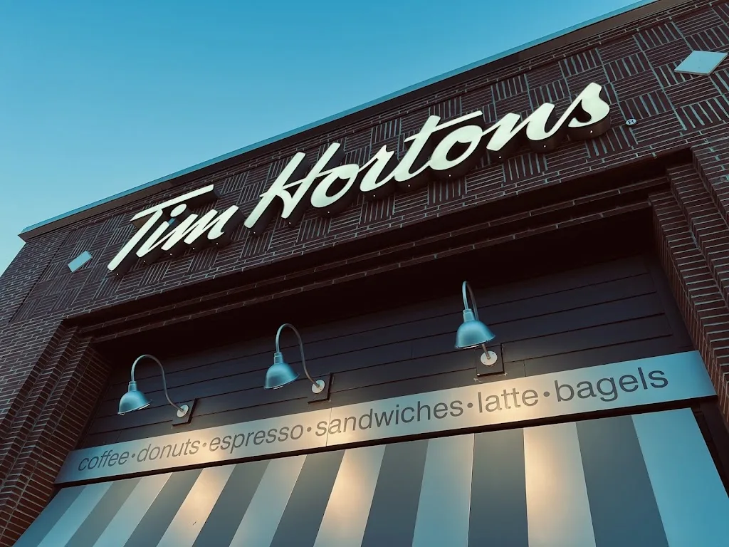 Tim Hortons storefront and interior at 11075 Creditview Road, Brampton, ON