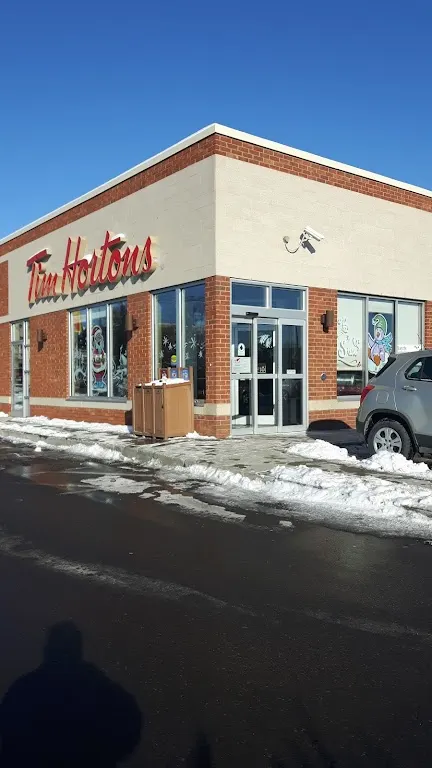 Tim Hortons storefront and interior at 50 Market St South, Brantford, ON