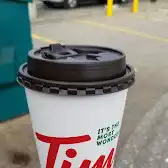 Tim Hortons storefront and interior at 80 King George Rd, Brantford, ON