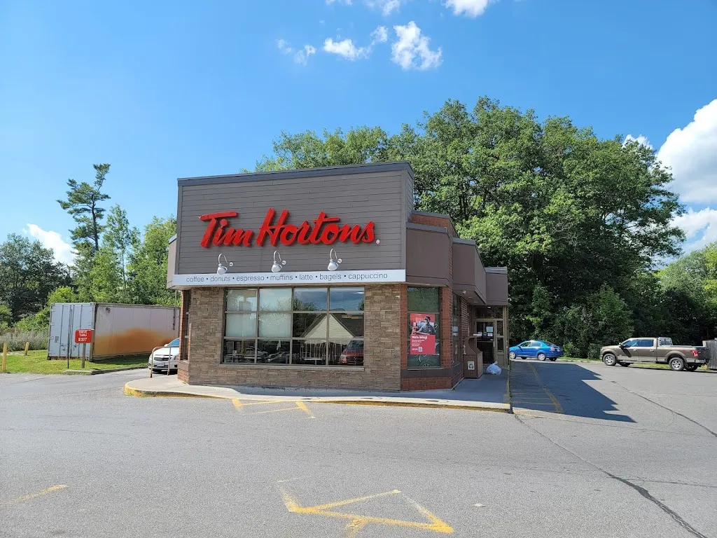 Tim Hortons storefront and interior at 758 Ward Street, Bridgenorth, ON