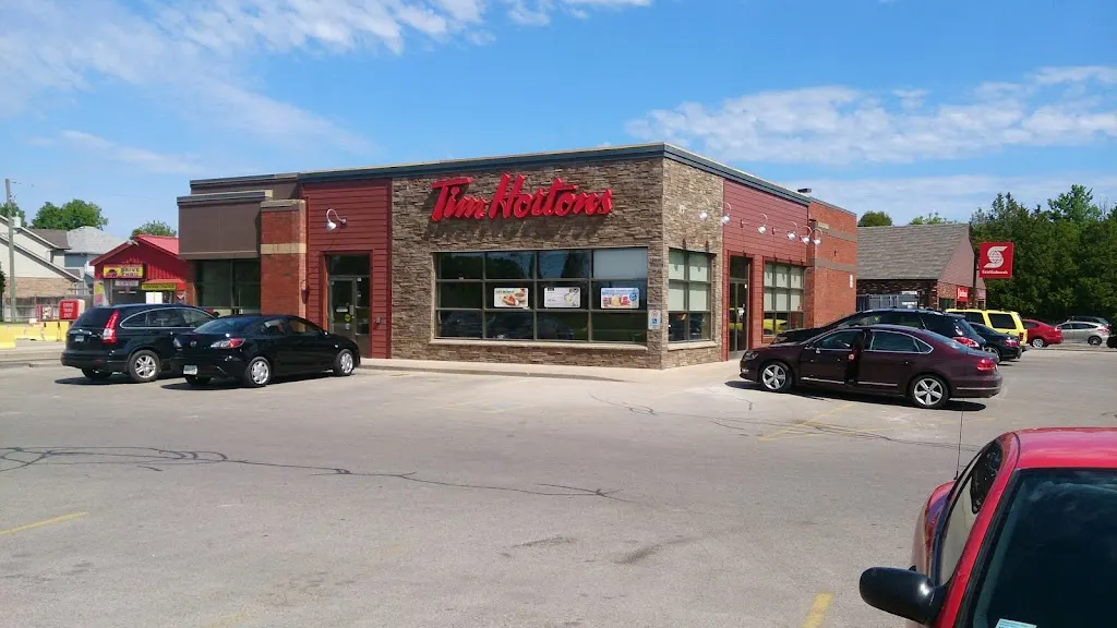 Tim Hortons storefront and interior at 2688 Lakeshore Rd, Brights Grove, ON