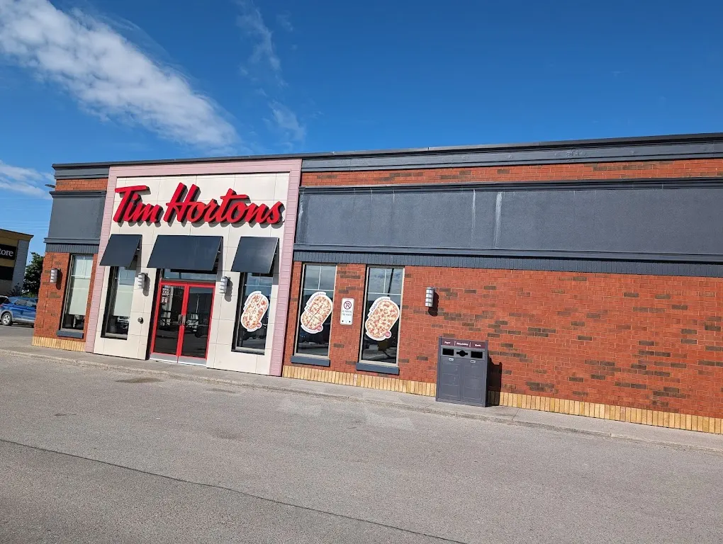 Tim Hortons storefront and interior at 5939 Baldwin Street, Brooklin, ON
