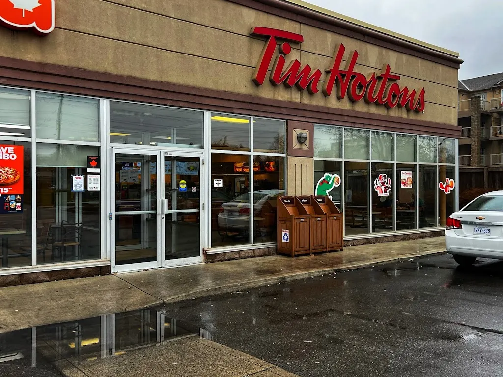 Tim Hortons storefront and interior at 1900 Walkers Line, Burlington, ON