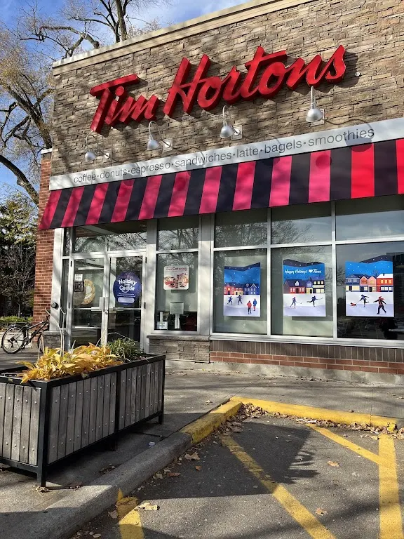 Tim Hortons storefront and interior at 2201 Brant Street, Burlington, ON