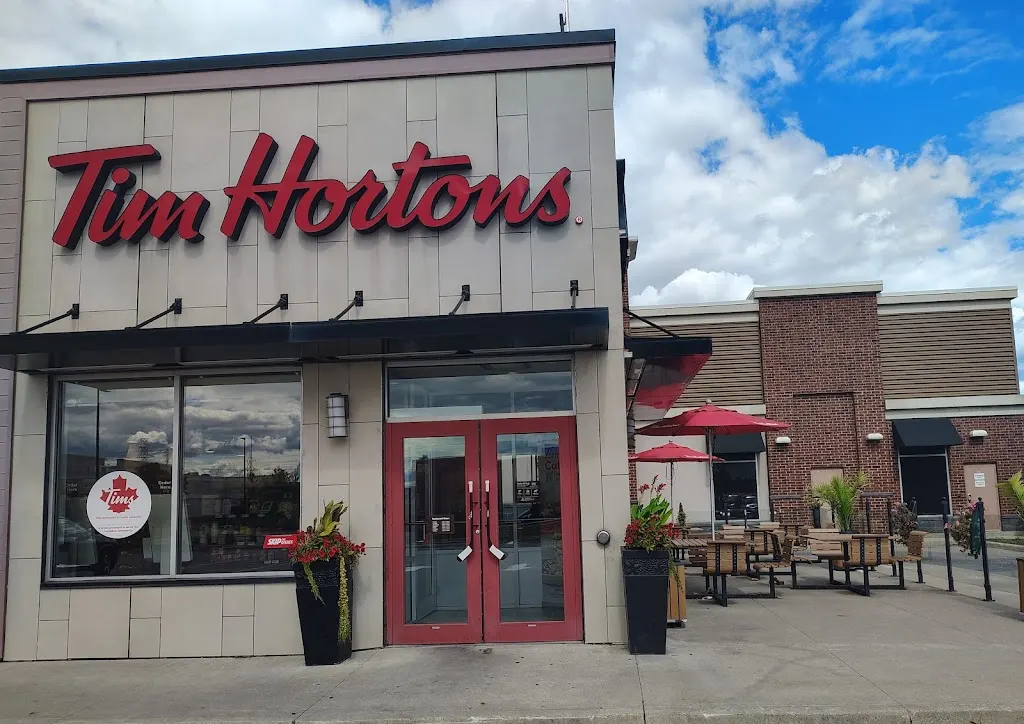 Tim Hortons storefront and interior at 3023 Appleby Line Smart Centres, Burlington, ON