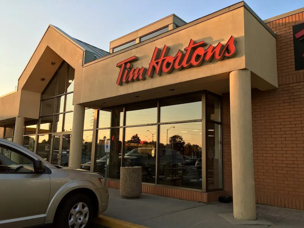 Tim Hortons storefront and interior at 4000 Mainway, Burlington, ON