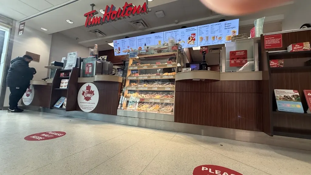Tim Hortons storefront and interior at Cambridge Memorial Hospital, Cambridge, ON