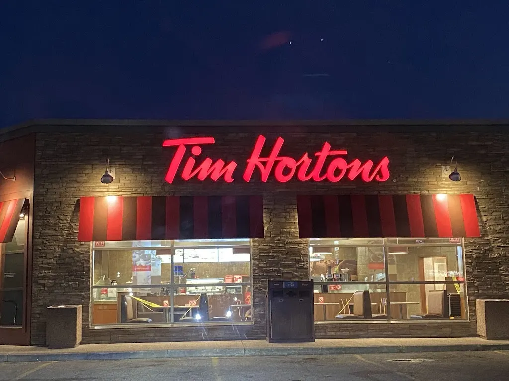 Tim Hortons storefront and interior at 1460 King St East, Cambridge, ON