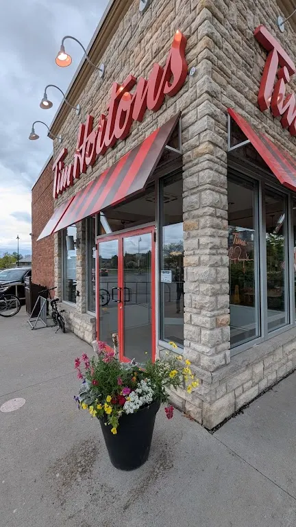 Tim Hortons storefront and interior at 144 Franktown Rd, Carleton Place, ON