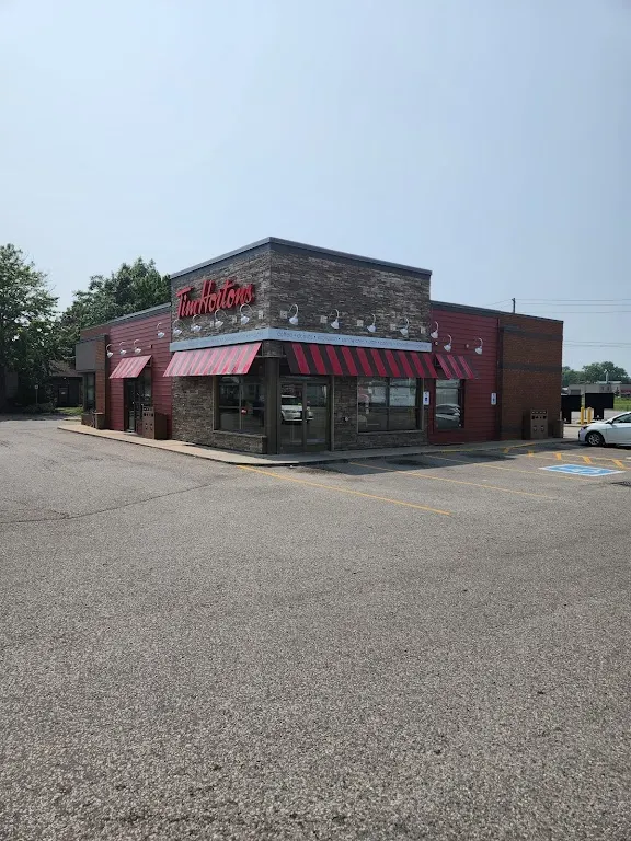 Tim Hortons storefront and interior at 41 Park Ave E, Chatham, ON