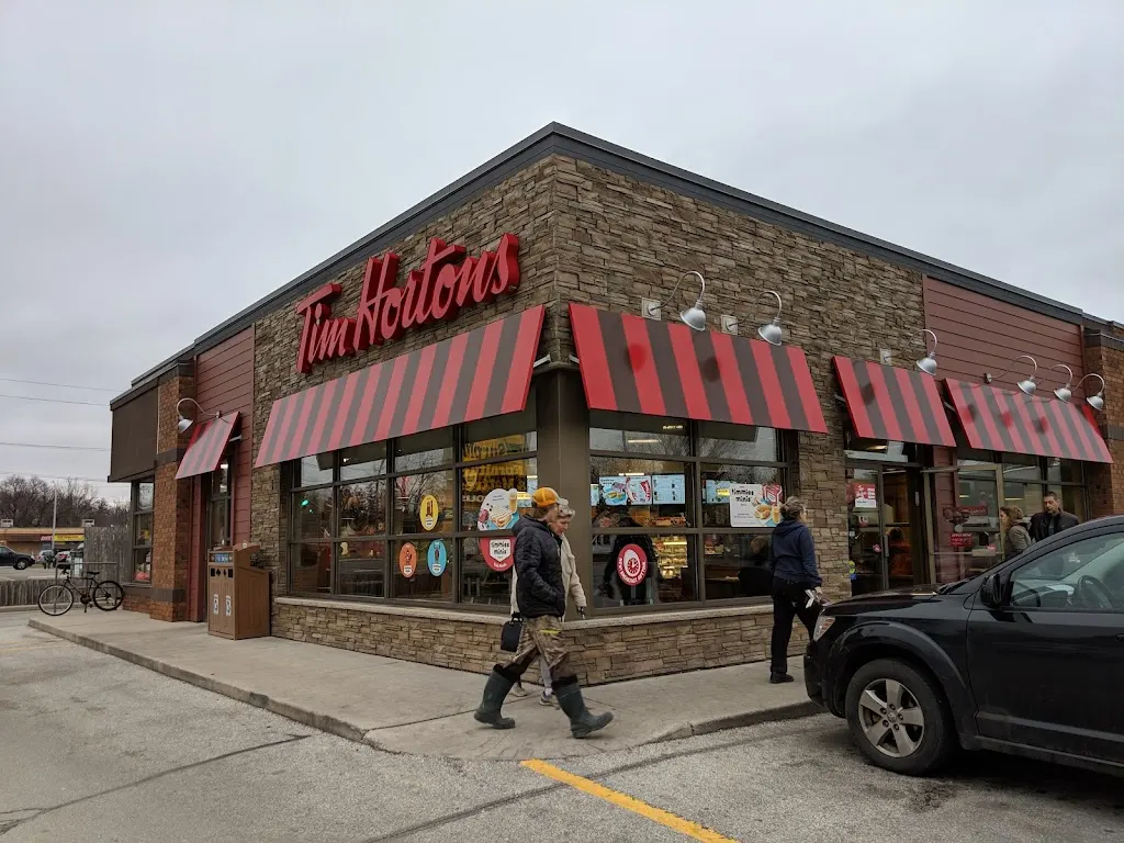 Tim Hortons storefront and interior at 159 Lacroix St, Chatham, ON