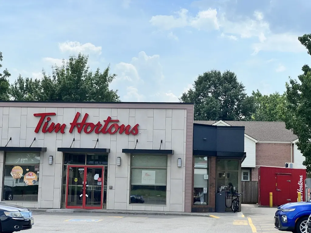 Tim Hortons storefront and interior at 368 St Clair St, Chatham, ON