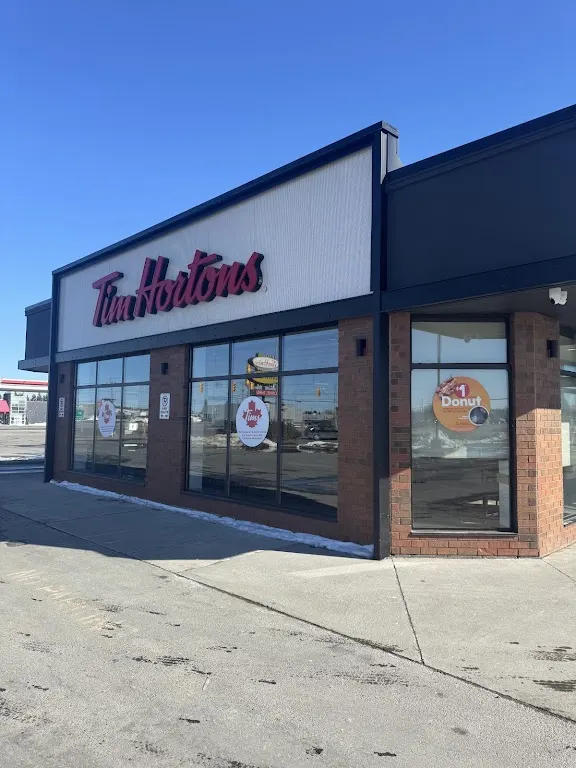 Tim Hortons storefront and interior at 3755 Highway 144, Chelmsford, ON