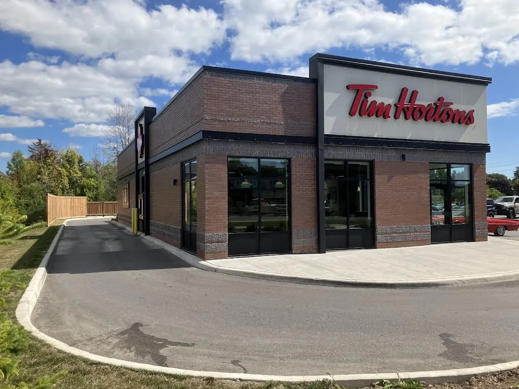 Tim Hortons storefront and interior at 432 King St East, Cobourg, ON