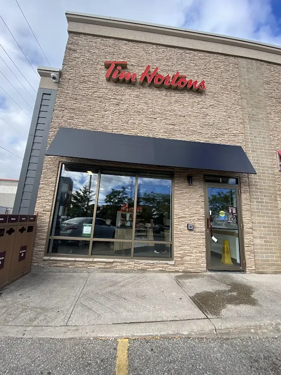 Tim Hortons storefront and interior at 4 High St, Collingwood, ON