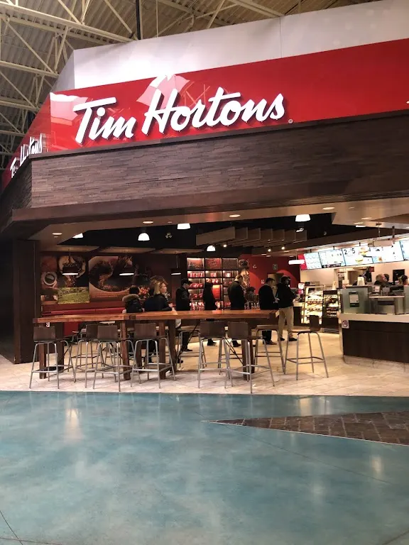 Tim Hortons storefront and interior at 9100 Jane St, Concord, ON