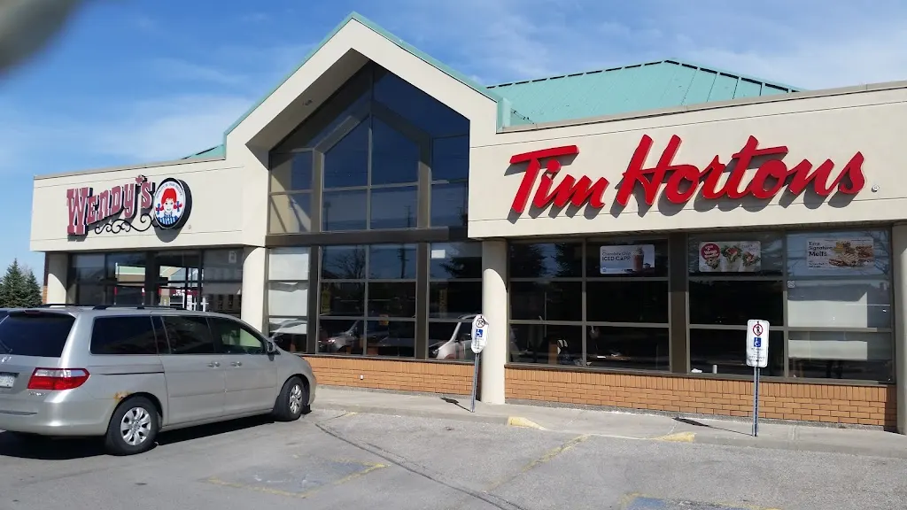 Tim Hortons storefront and interior at 9151 Keele St, Concord, ON