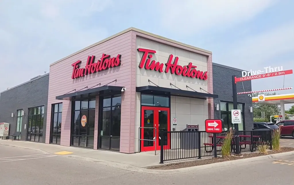Tim Hortons storefront and interior at 1435 Bloor St E., Courtice, ON