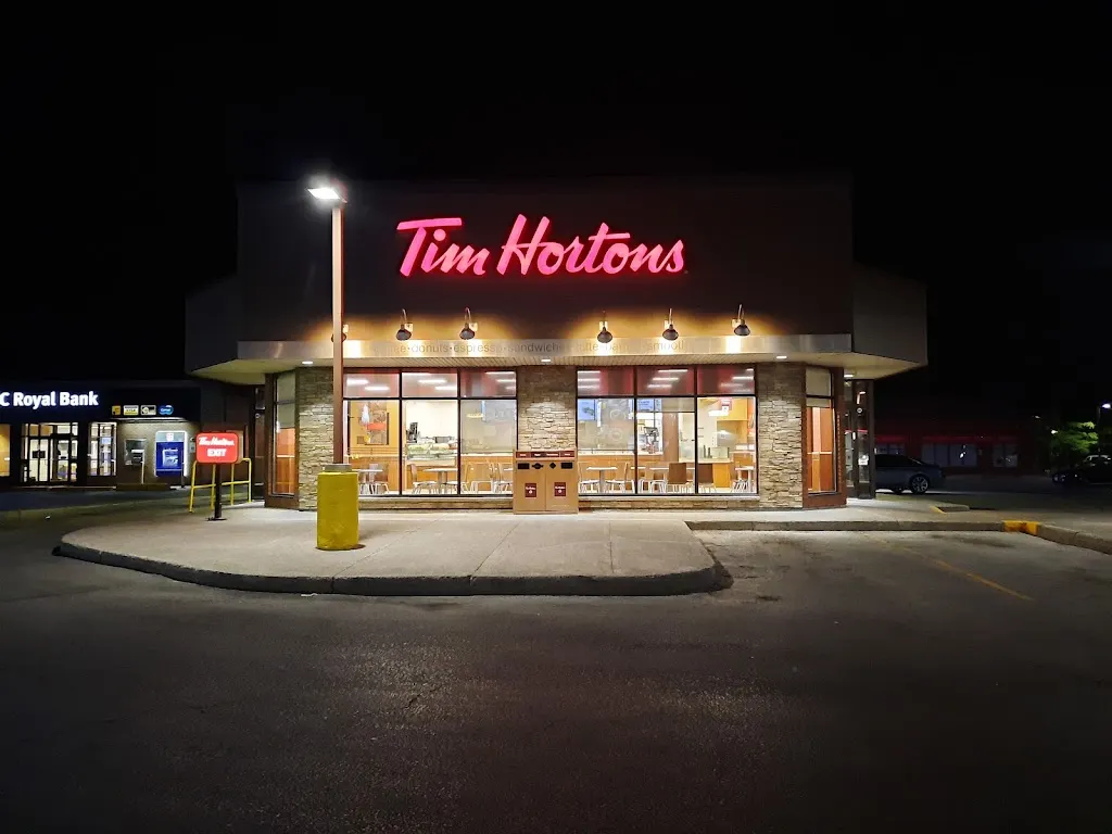 Tim Hortons storefront and interior at 1502 Durham Highway 2, Courtice, ON
