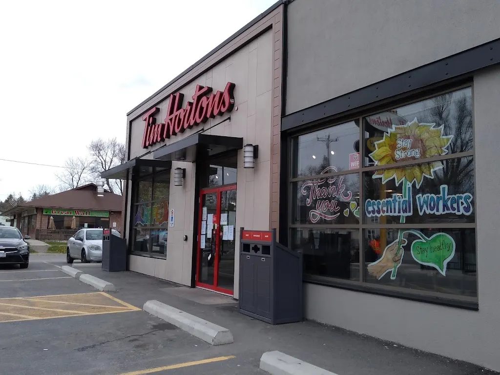 Tim Hortons storefront and interior at 282 Ridgeway Rd, Crystal Beach, ON