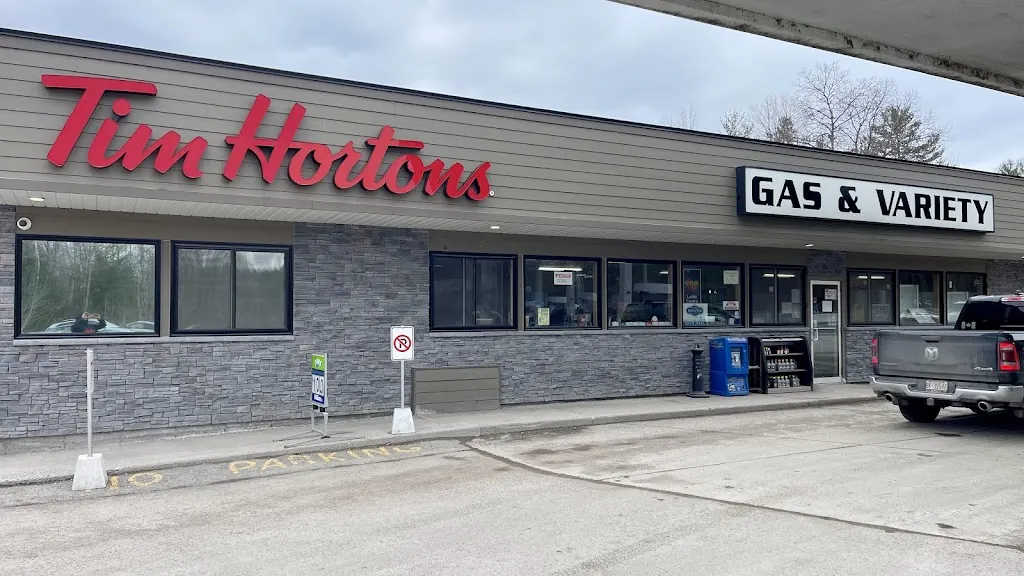 Tim Hortons storefront and interior at 1420 Missisauga St, Curve Lake, ON