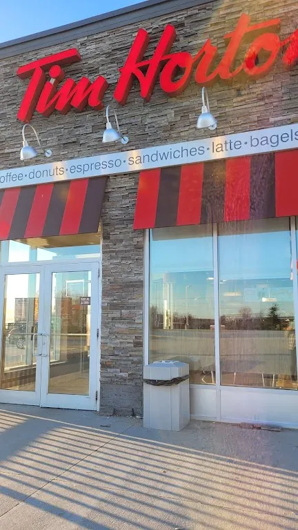 Tim Hortons storefront and interior at 3305 Dorchester Rd, Dorchester, ON