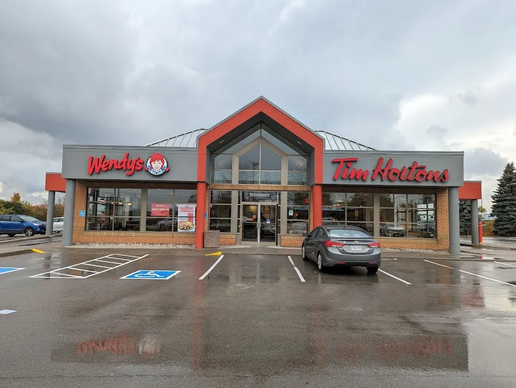 Tim Hortons storefront and interior at 469 Highway #6 N, Dundas, ON