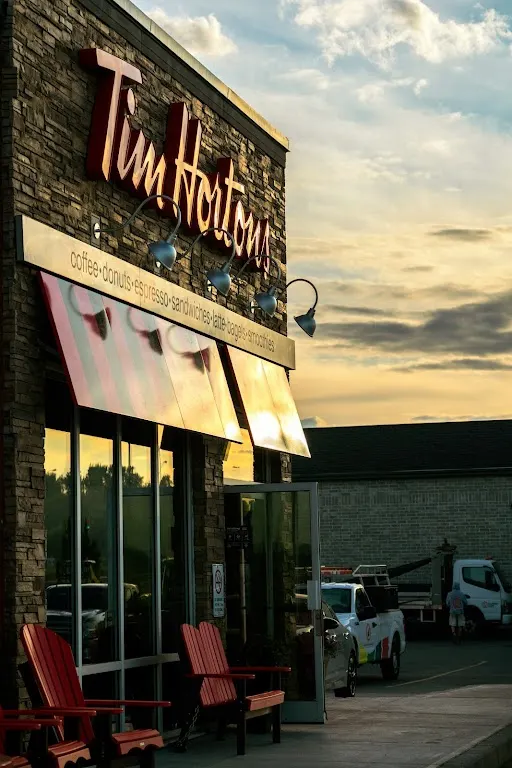 Tim Hortons storefront and interior at 1305 Hwy 5 West, Dundas, ON