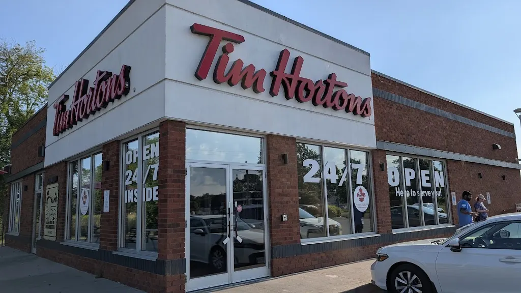 Tim Hortons storefront and interior at 936 Broad St East, Dunnville, ON