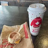 Tim Hortons storefront and interior at 85 Laird Dr, East York, ON