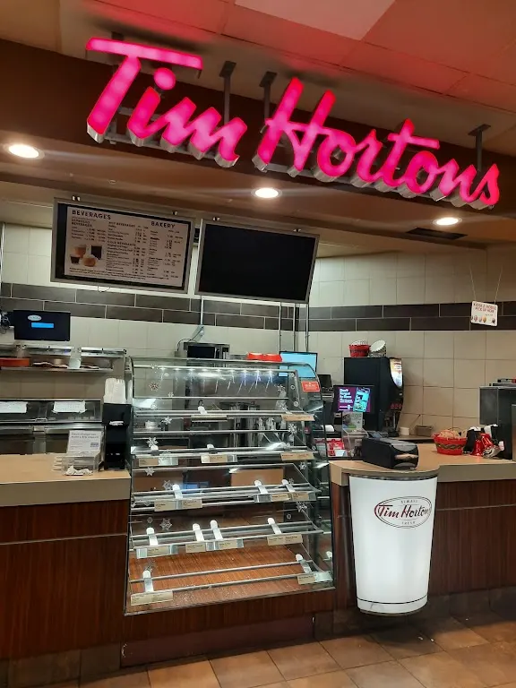 Tim Hortons storefront and interior at 205 Humber College Blvd, Etobicoke, ON