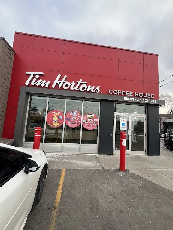Tim Hortons storefront and interior at 3719 Lakeshore Blvd West, Etobicoke, ON