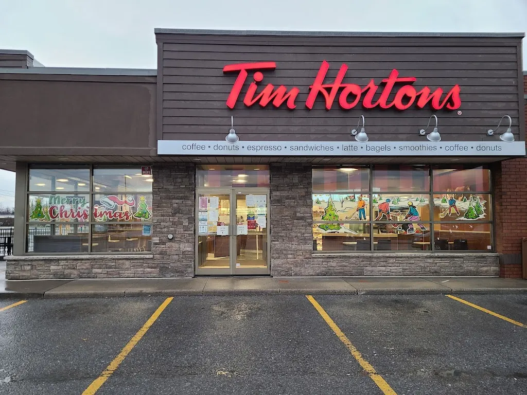 Tim Hortons storefront and interior at 1167 Garrison Rd, Fort Erie, ON