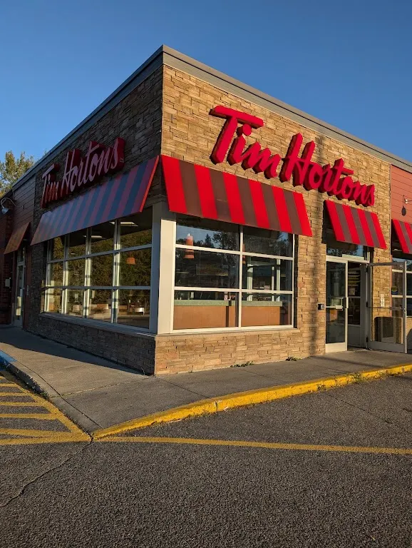 Tim Hortons storefront and interior at 525 Kings Hwy, Fort Frances, ON