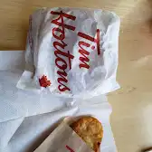 Tim Hortons storefront and interior at 3 Windward Dr, Grimsby, ON