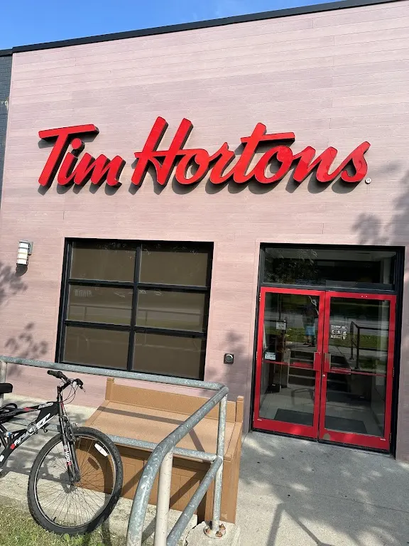 Tim Hortons storefront and interior at 486-488 Woodlawn Rd East, Guelph, ON