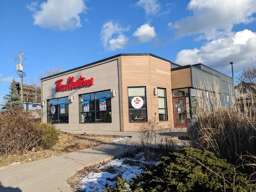 Tim Hortons storefront and interior at 136 Kenilworth Ave N, Hamilton, ON