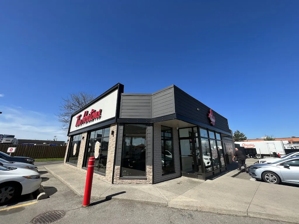 Tim Hortons storefront and interior at 315 Centennial Parkway North, Hamilton, ON