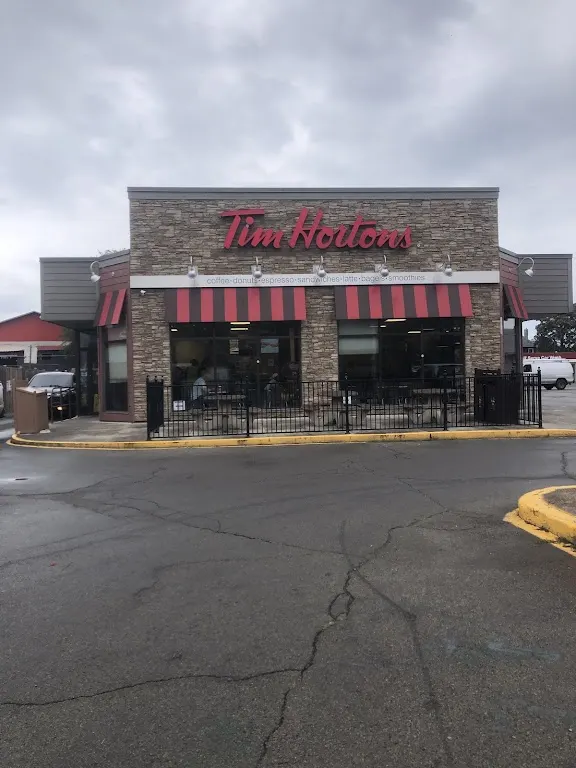 Tim Hortons storefront and interior at 505 Cannon St E, Hamilton, ON