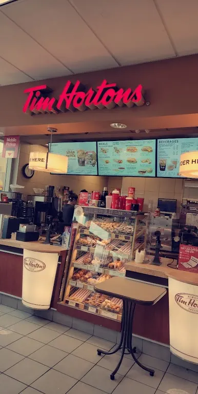 Tim Hortons storefront and interior at 642 Stone Church Rd W, Hamilton, ON