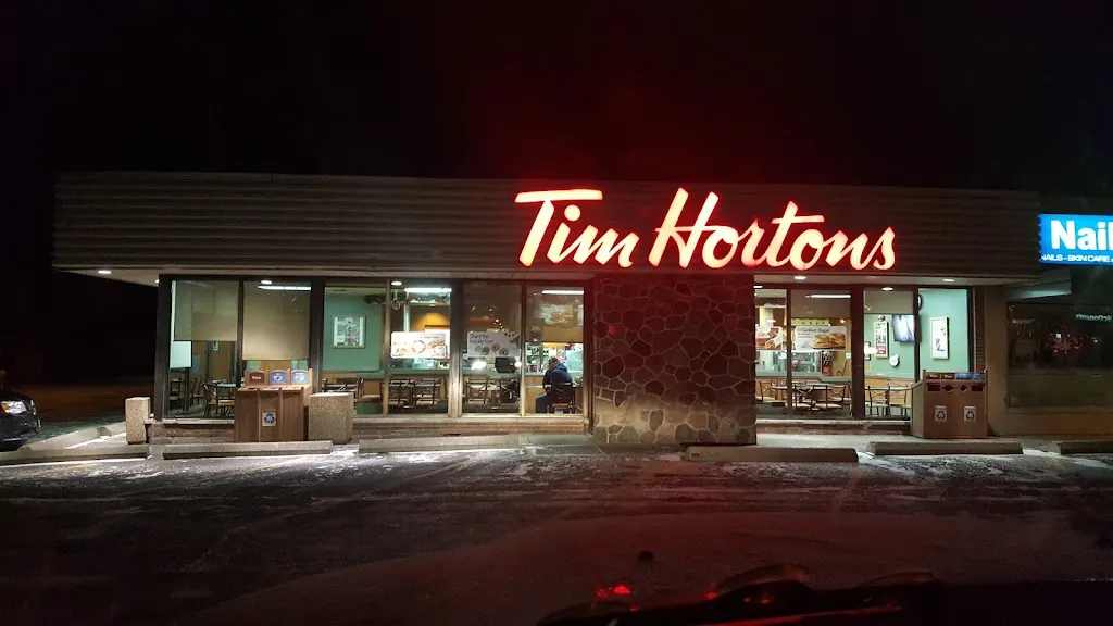 Tim Hortons storefront and interior at 675 Mohawk Rd East, Hamilton, ON