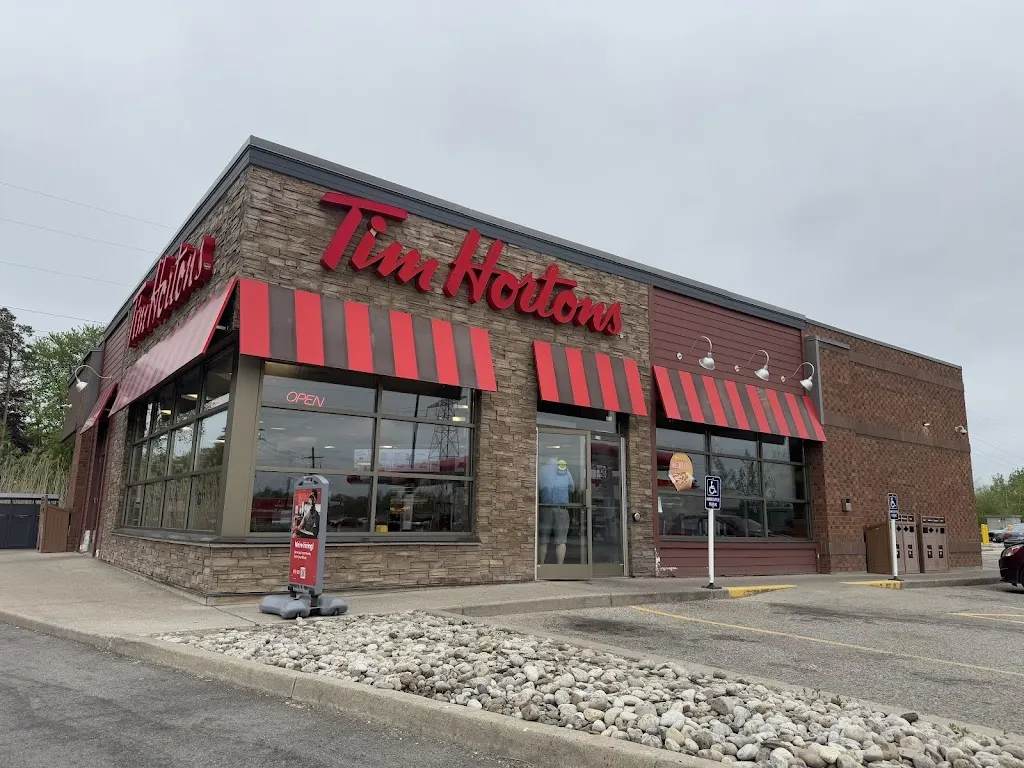Tim Hortons storefront and interior at 1470 Hwy 6 North, Hamilton, ON