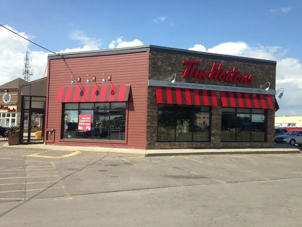 Tim Hortons storefront and interior at 2200 Rymal Rd E, Hamilton, ON