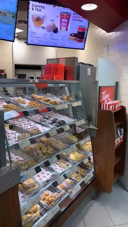 Tim Hortons storefront and interior at 2804 King St E, Hamilton, ON